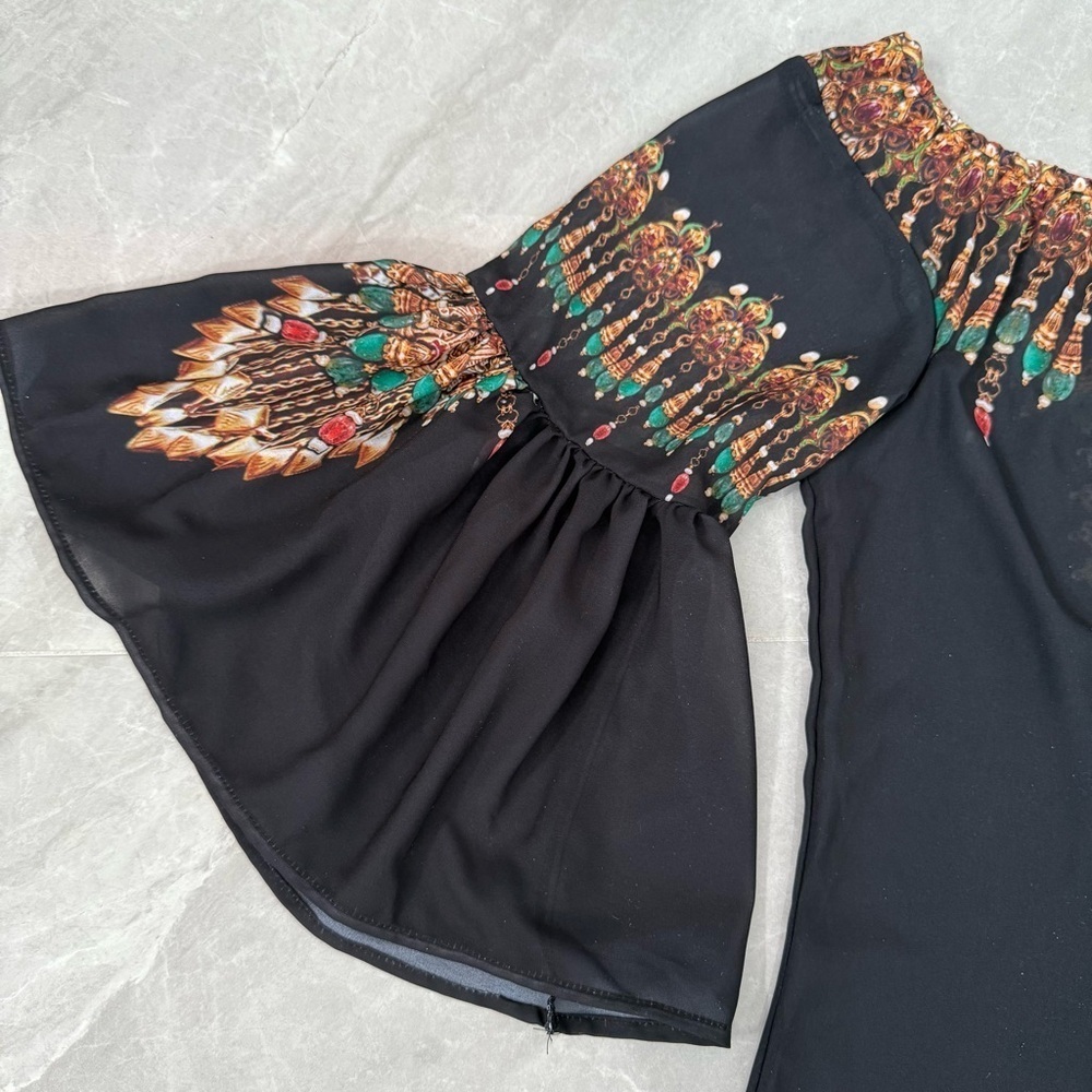 Women’s Ranee’s Miami Beaded Flare Sleeve Sheer Off The Shoulder Top Medium - Picture 11 of 16